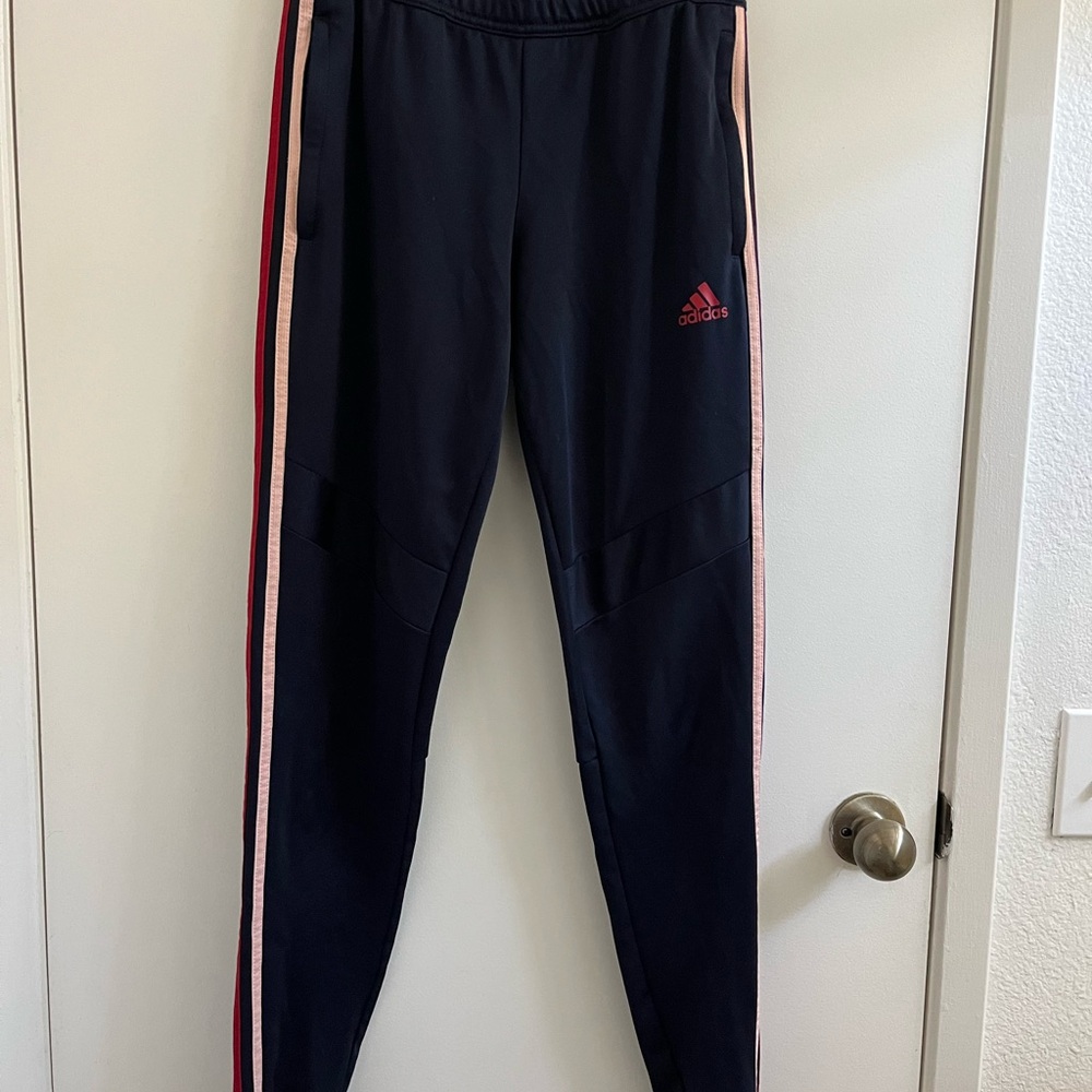 Adidas Women’s Dark Blue Joggers with Pink Stripes